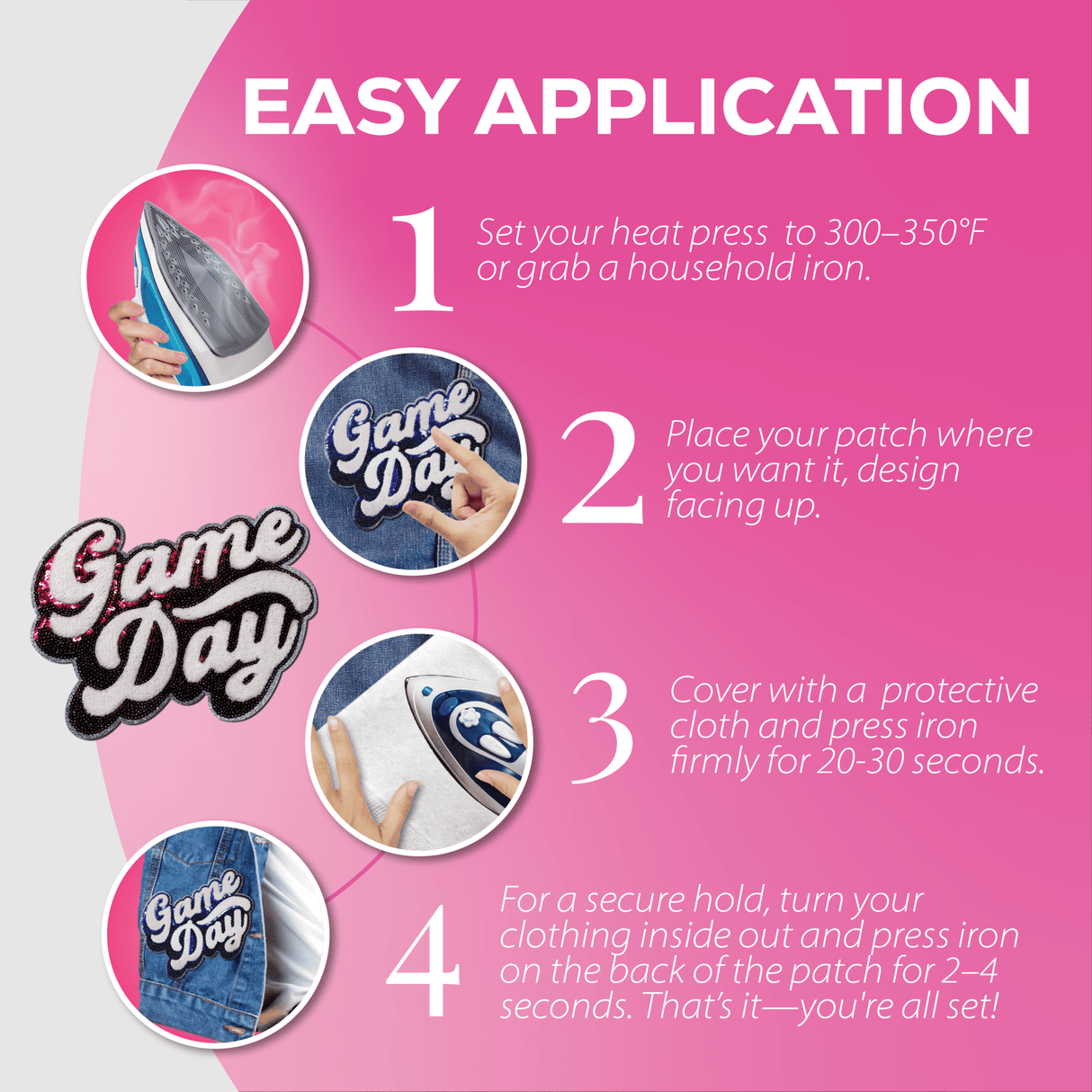 Pink "Game Day" Chenille Patch - Counter Culture DIY