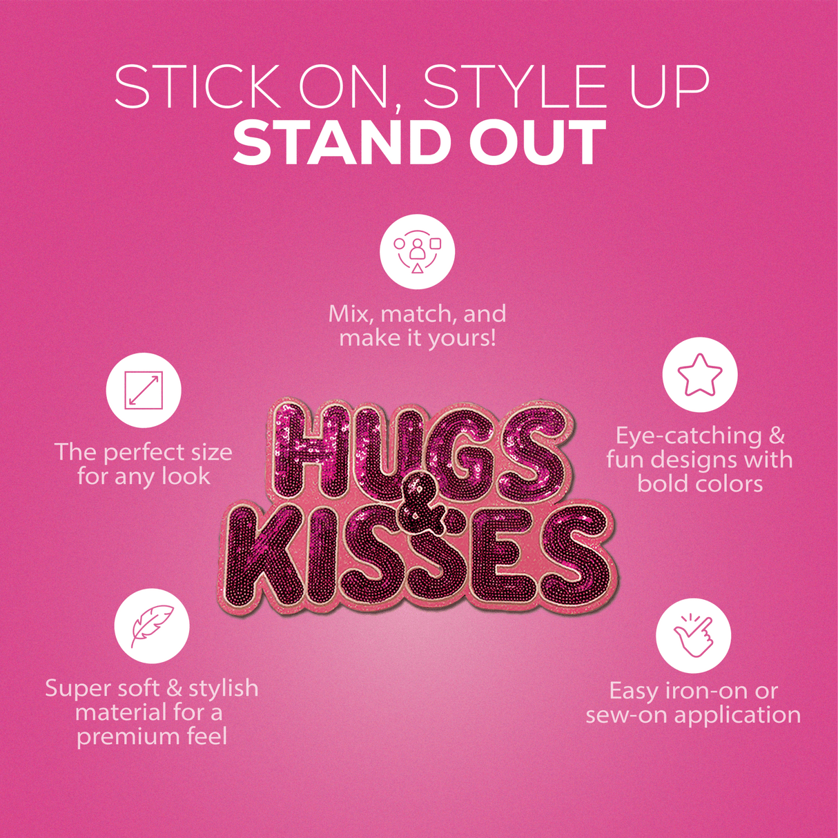 Pink "Hugs & Kisses" Chenille Patch - Counter Culture DIY