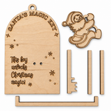 Six unfinished laser-cut wood pieces included with Santa's Magic Key craft kit