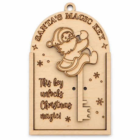 Santa's Magic Key unfinished laser-cut wood craft kit assembled on white